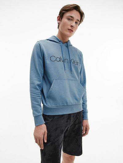 Calvin Klein Ruhák HU661332 | Calvin Klein Organic Cotton Logo Férfi Kapucnis Pulóver Kék